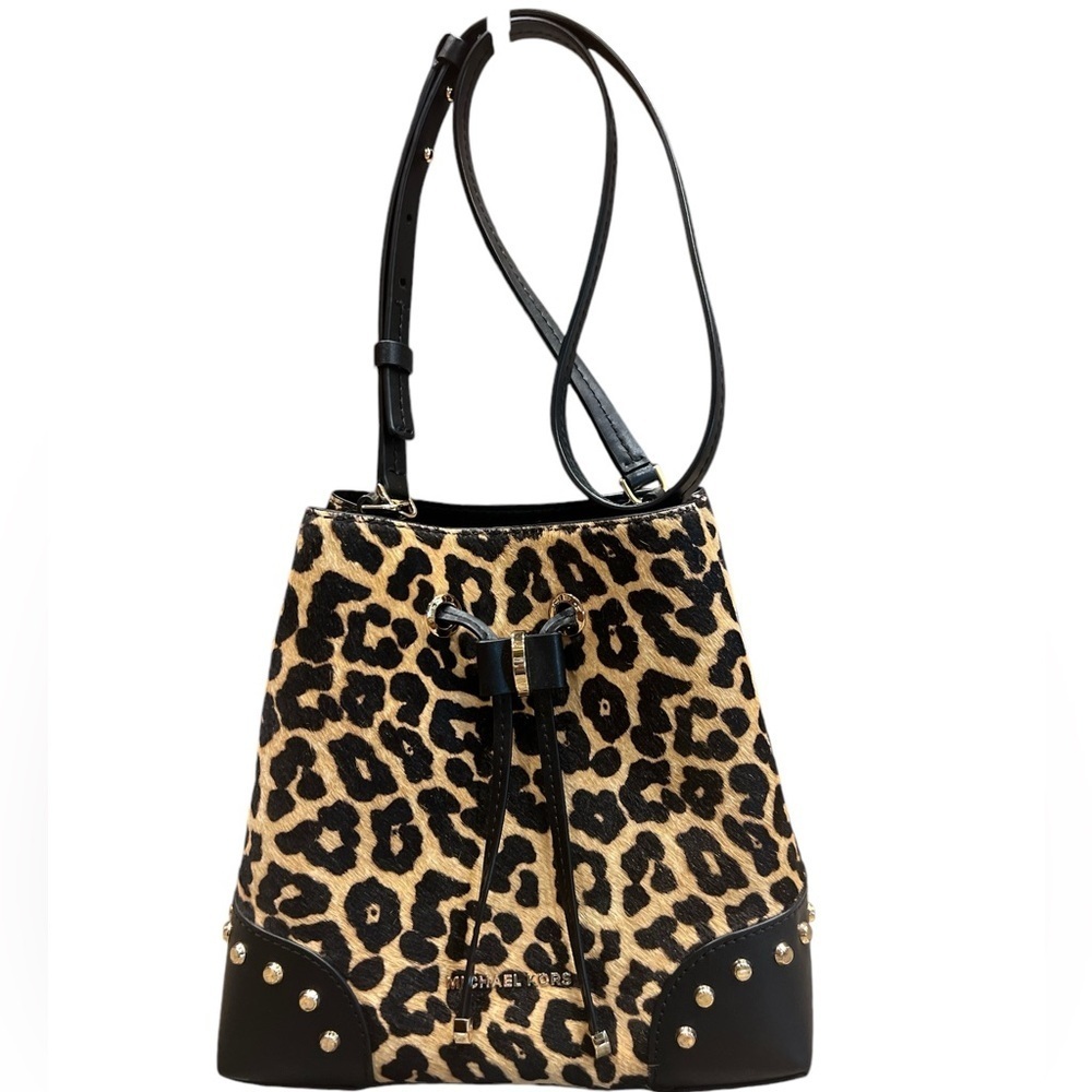 Michael Kors Mercer Galler Leopard Animal Print Calf Hair Shoulder Bag New